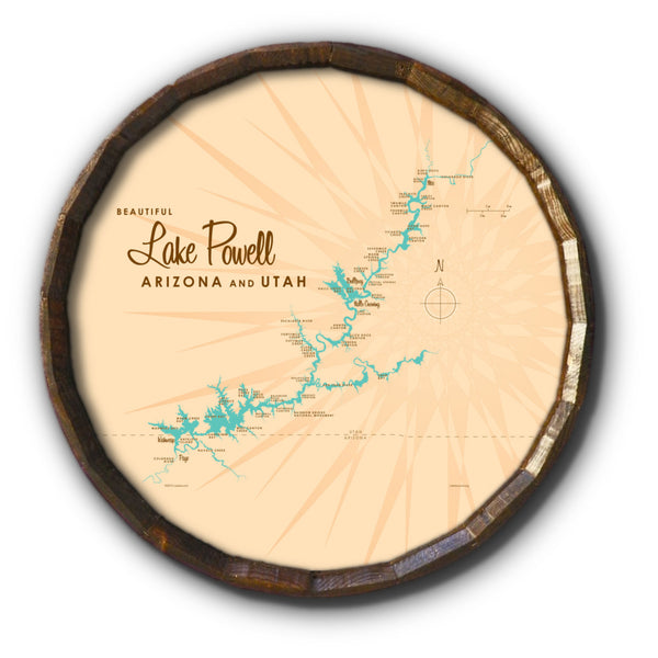 Lake Powell UT Arizona, Barrel End Map Art