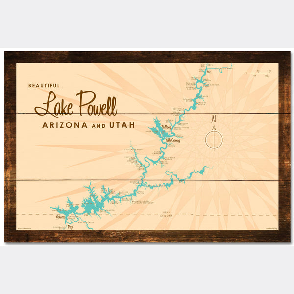 Lake Powell UT Arizona, Rustic Wood Sign Map Art