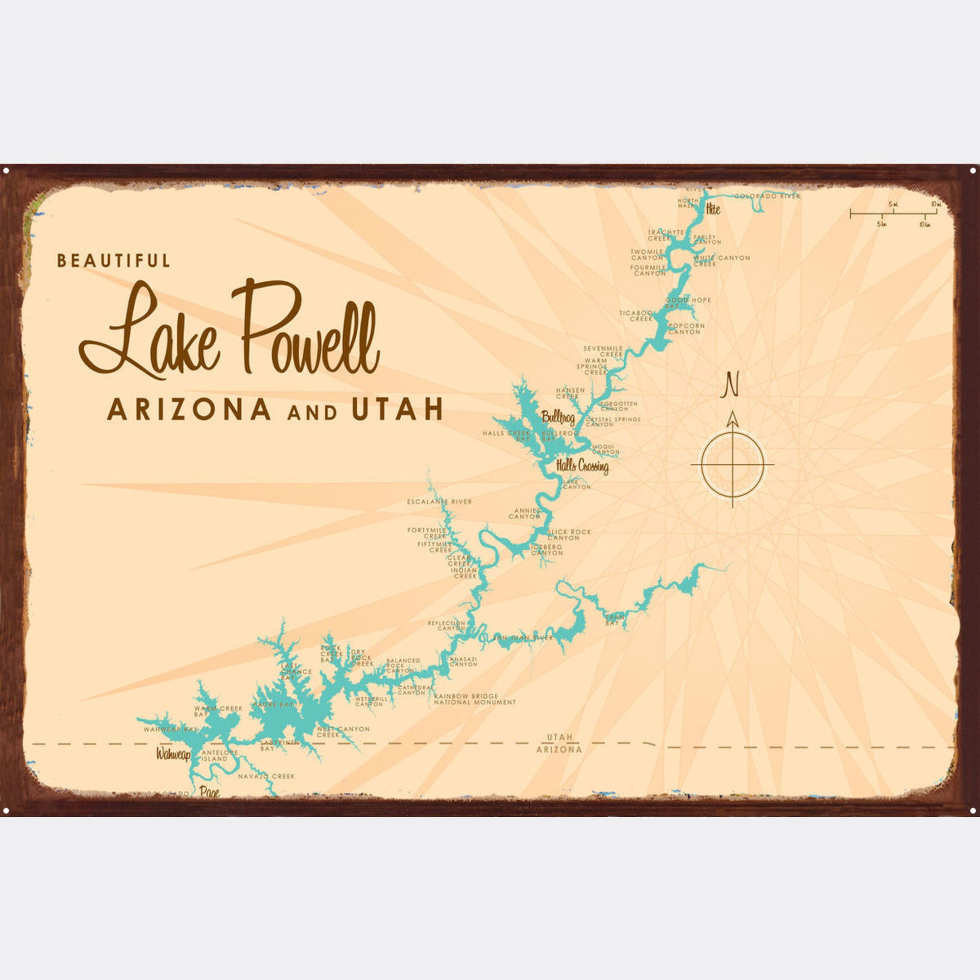 Lake Powell Utah Arizona, Rustic Metal Sign Map Art