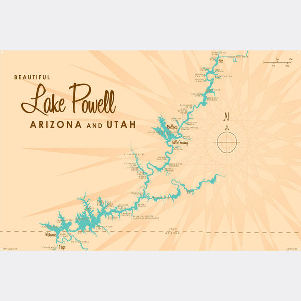 Lake Powell Utah Arizona, Metal Sign Map Art