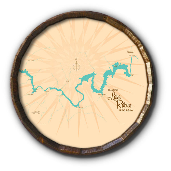 Lake Rabun Georgia, Barrel End Map Art