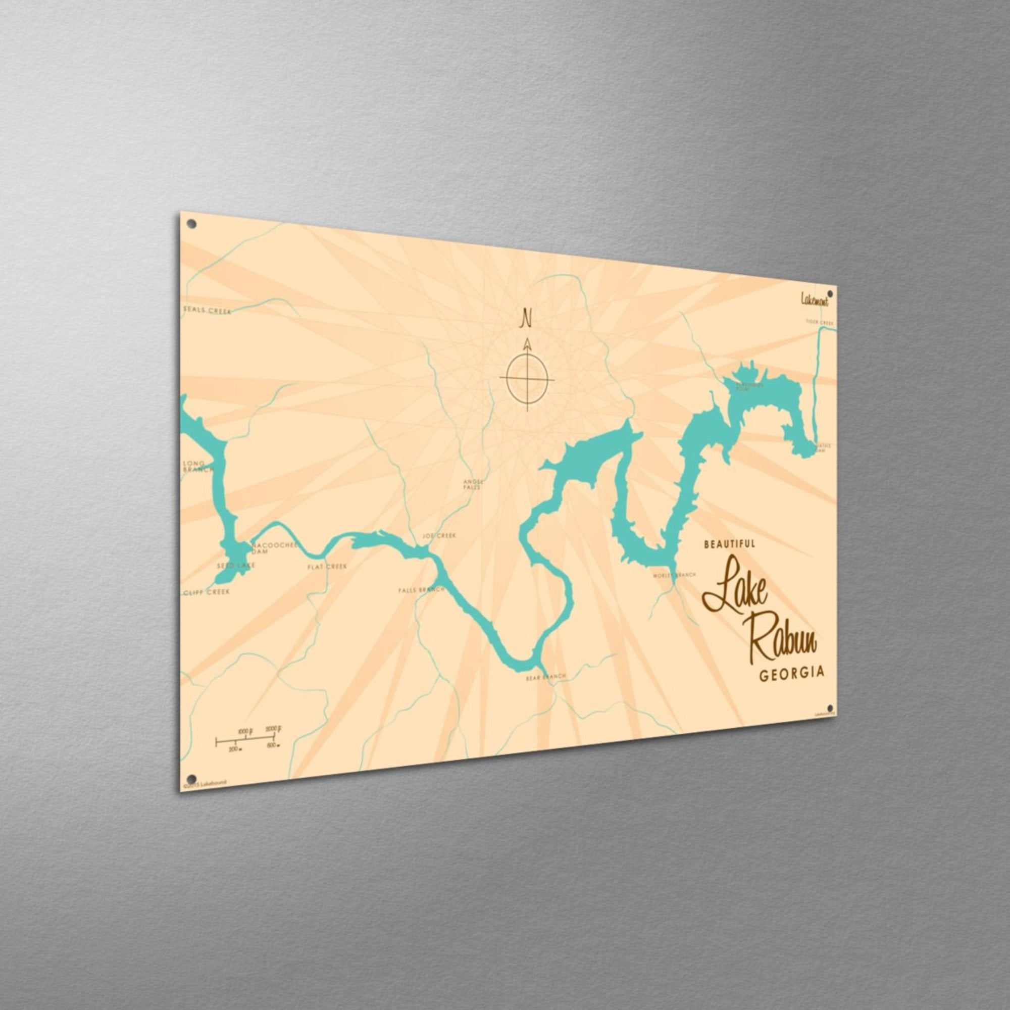 Lake Rabun Georgia, Metal Sign Map Art