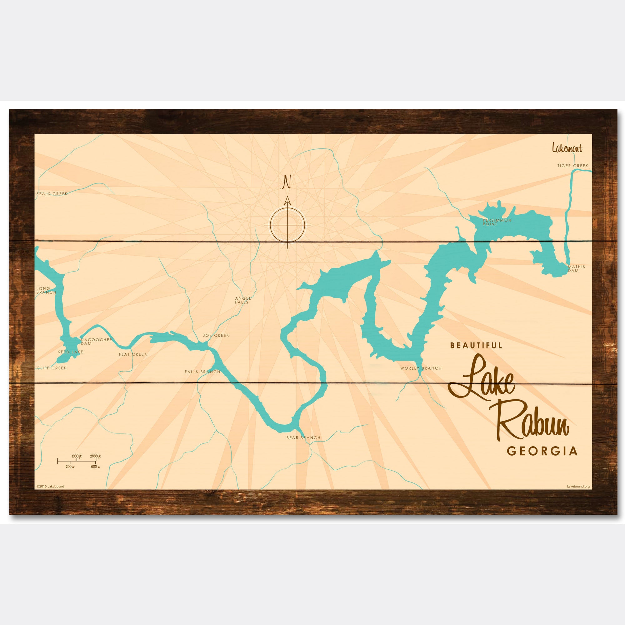 Lake Rabun Georgia, Rustic Wood Sign Map Art