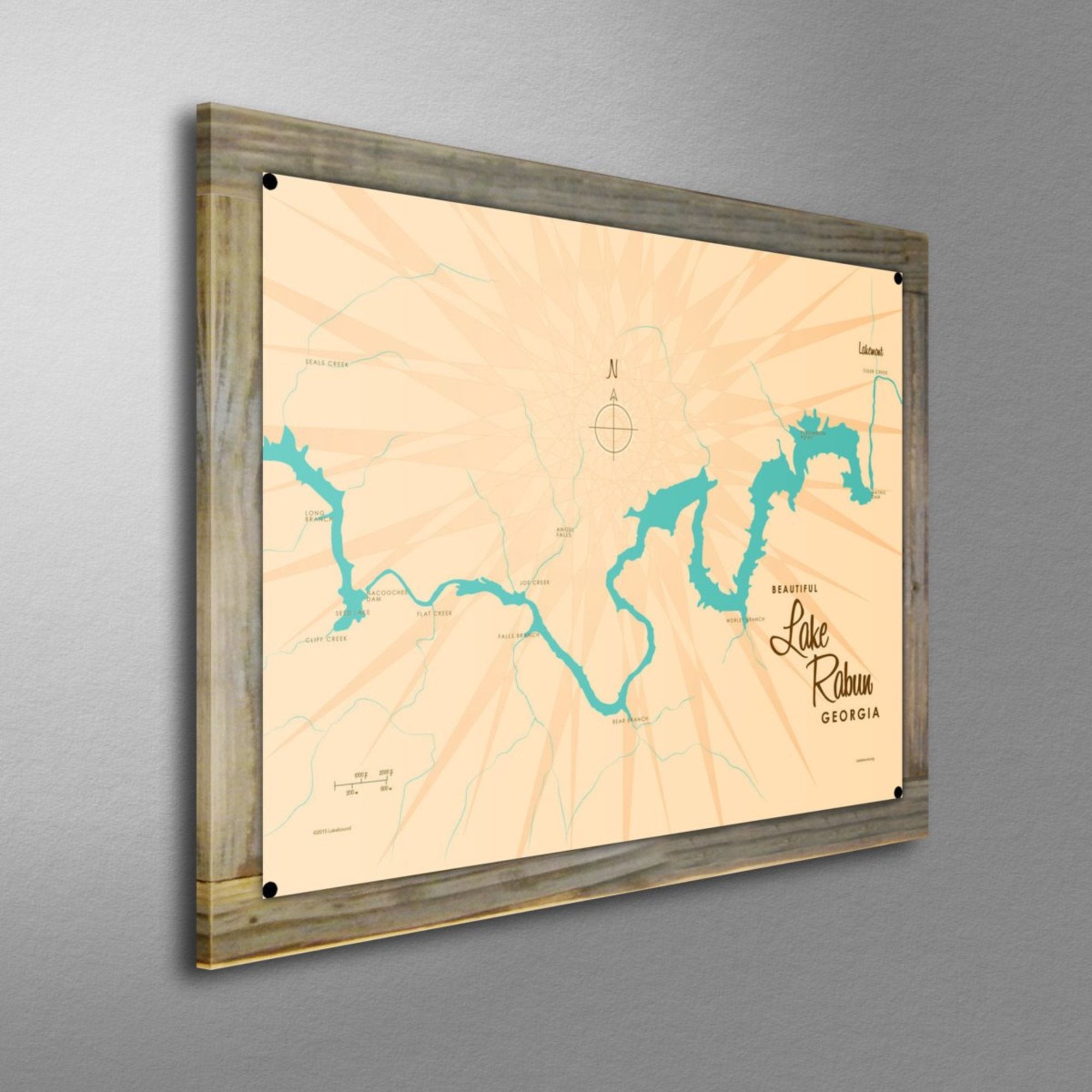 Lake Rabun Georgia, Wood-Mounted Metal Sign Map Art