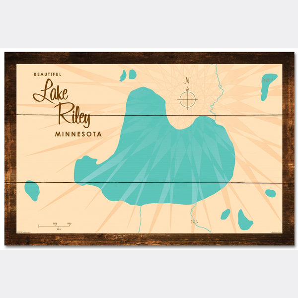 Lake Riley Minnesota, Rustic Wood Sign Map Art