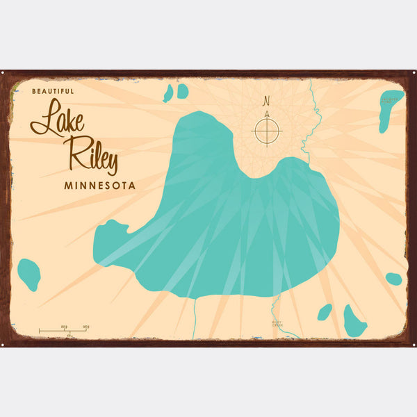 Lake Riley Minnesota, Rustic Metal Sign Map Art