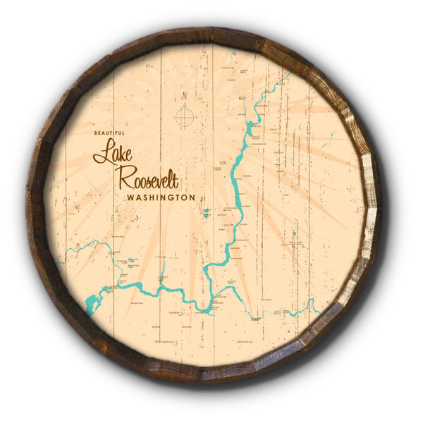 Lake Roosevelt Washington, Rustic Barrel End Map Art
