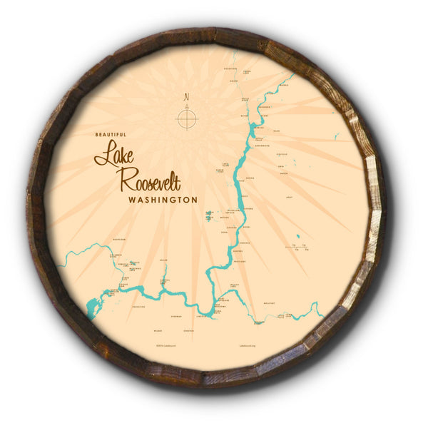 Lake Roosevelt Washington, Barrel End Map Art