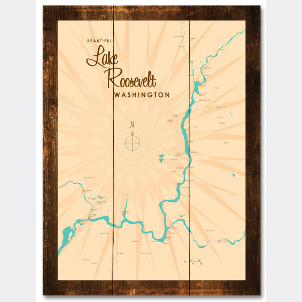 Lake Roosevelt Washington, Rustic Wood Sign Map Art