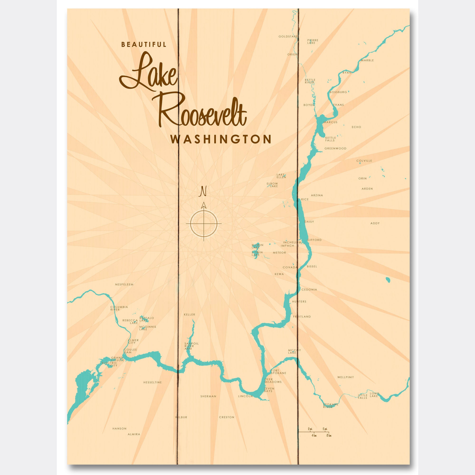 Lake Roosevelt Washington, Wood Sign Map Art