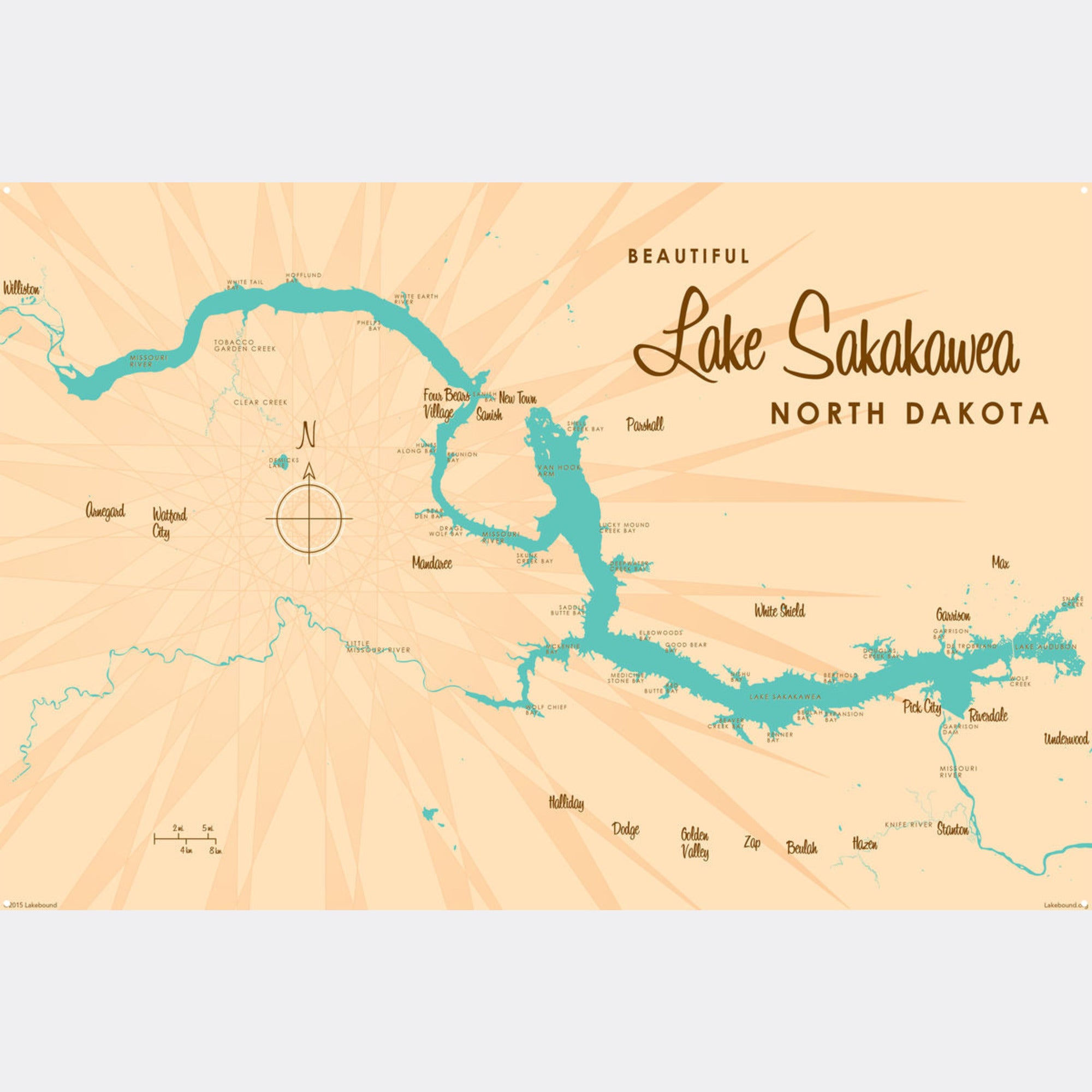 Lake Sakakawea North Dakota, Metal Sign Map Art