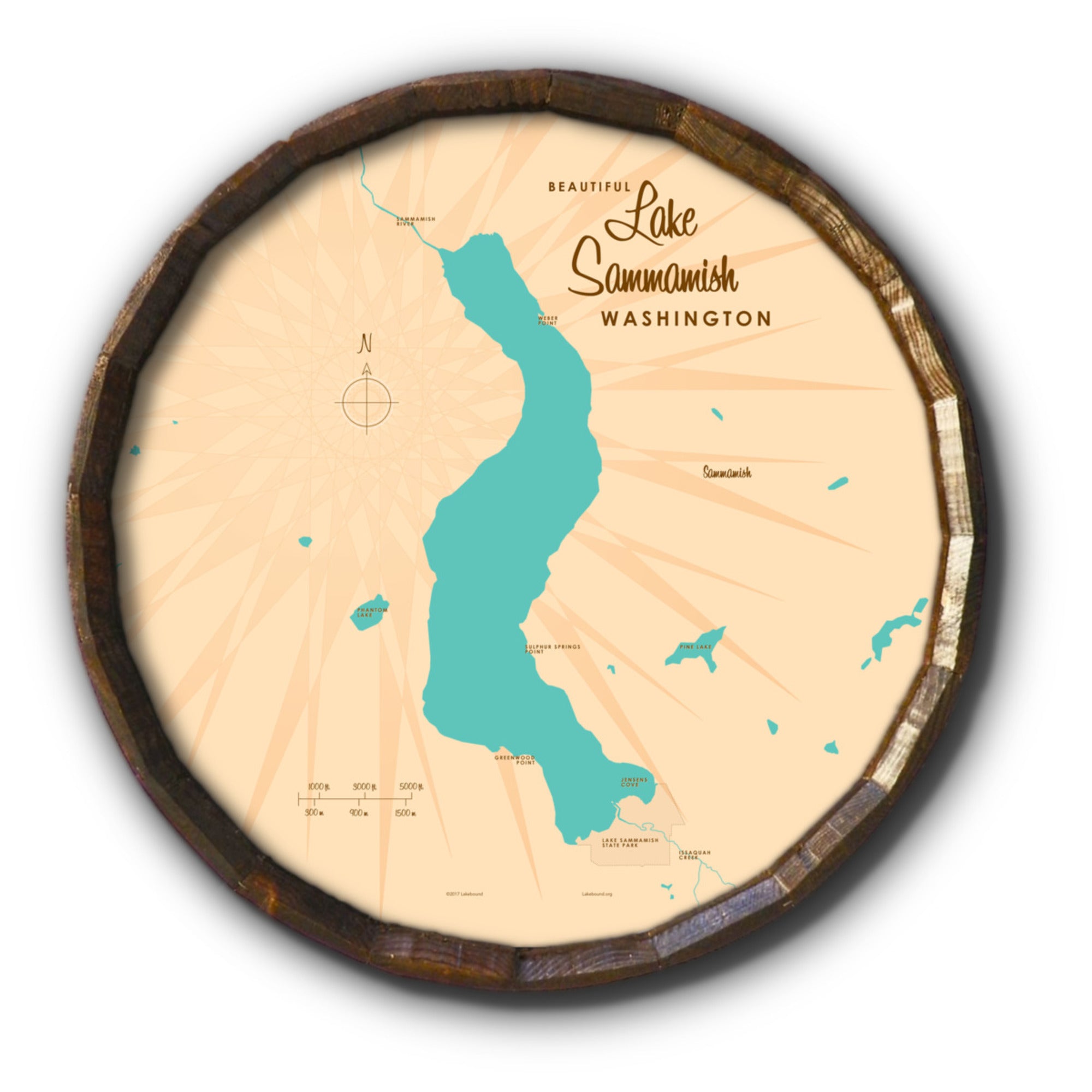 Lake Sammamish Washington, Barrel End Map Art