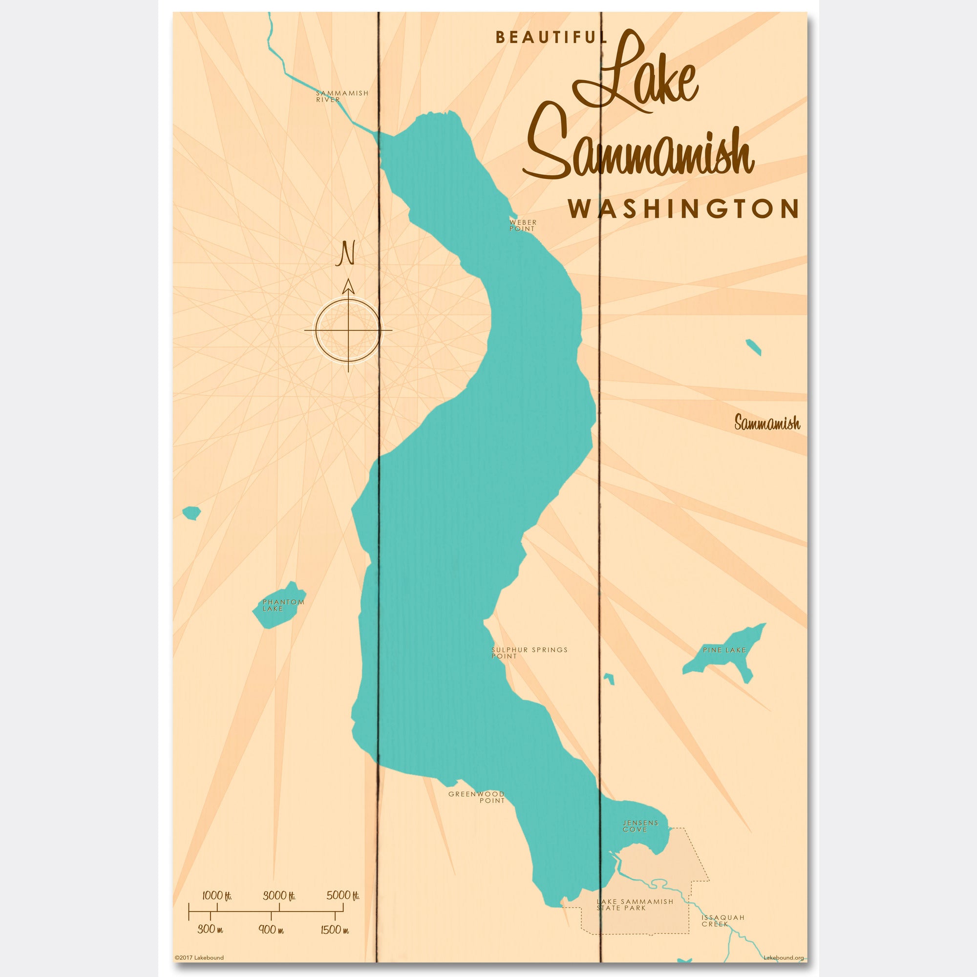 Lake Sammamish Washington, Wood Sign Map Art