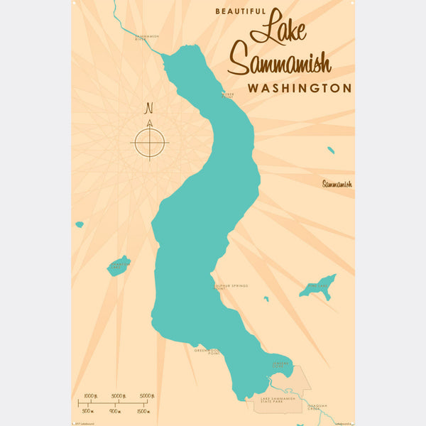 Lake Sammamish Washington, Metal Sign Map Art