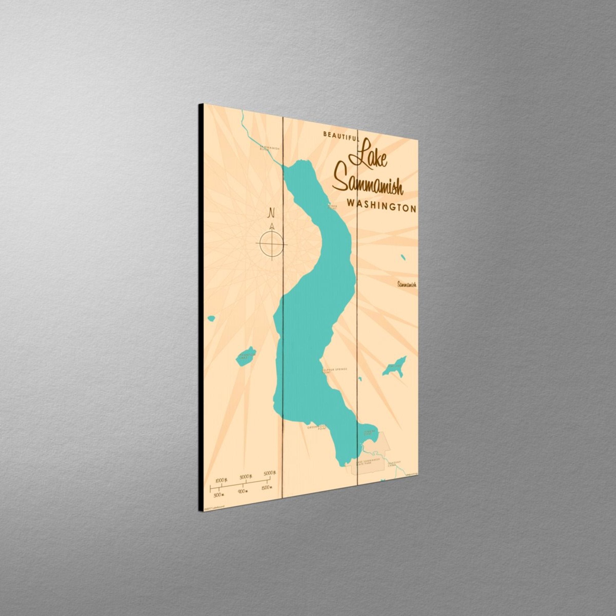 Lake Sammamish Washington, Wood Sign Map Art