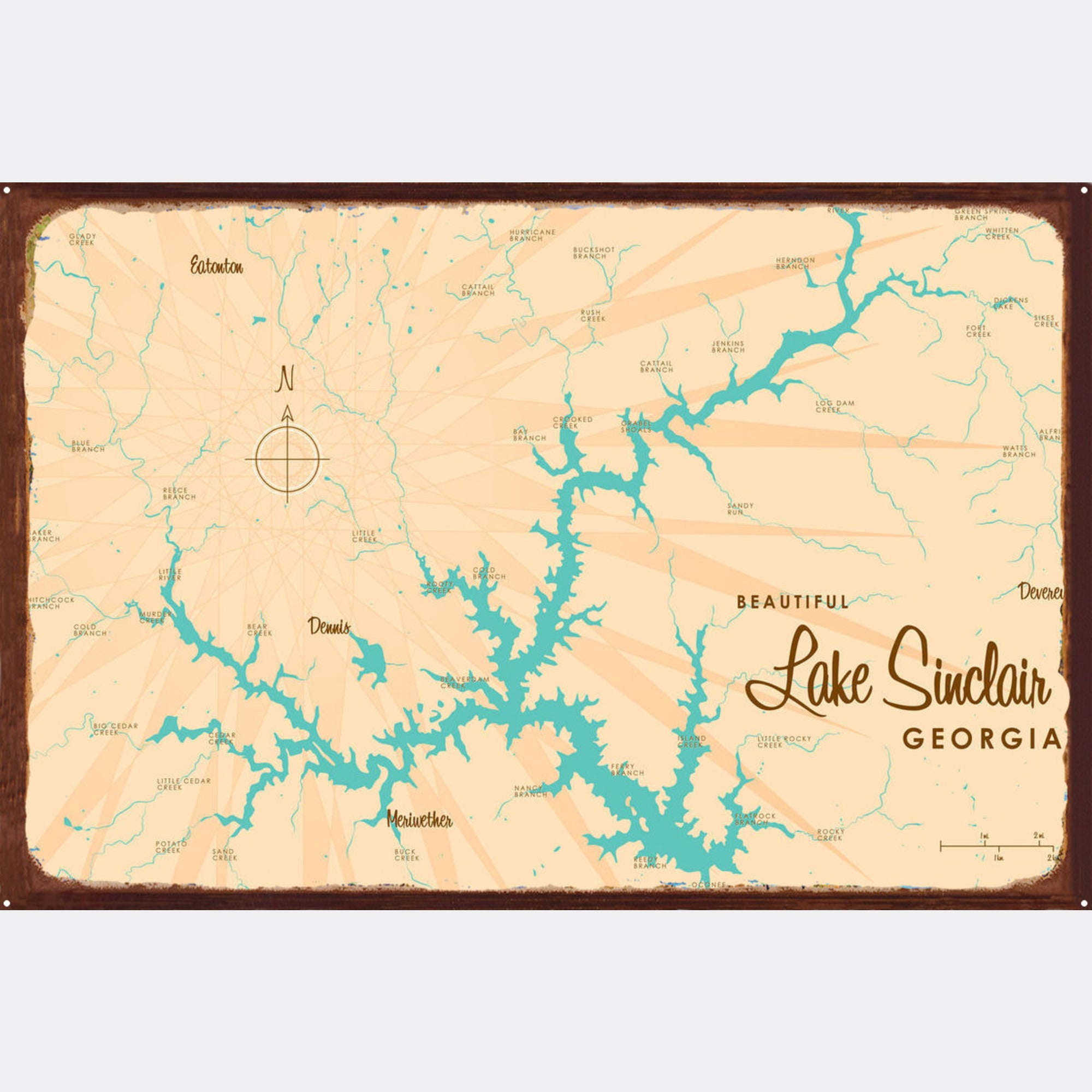 Lake Sinclair Georgia, Rustic Metal Sign Map Art