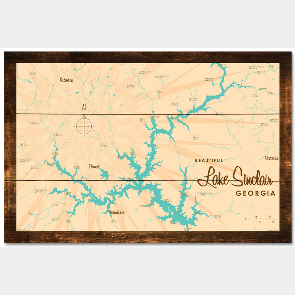 Lake Sinclair Georgia, Rustic Wood Sign Map Art