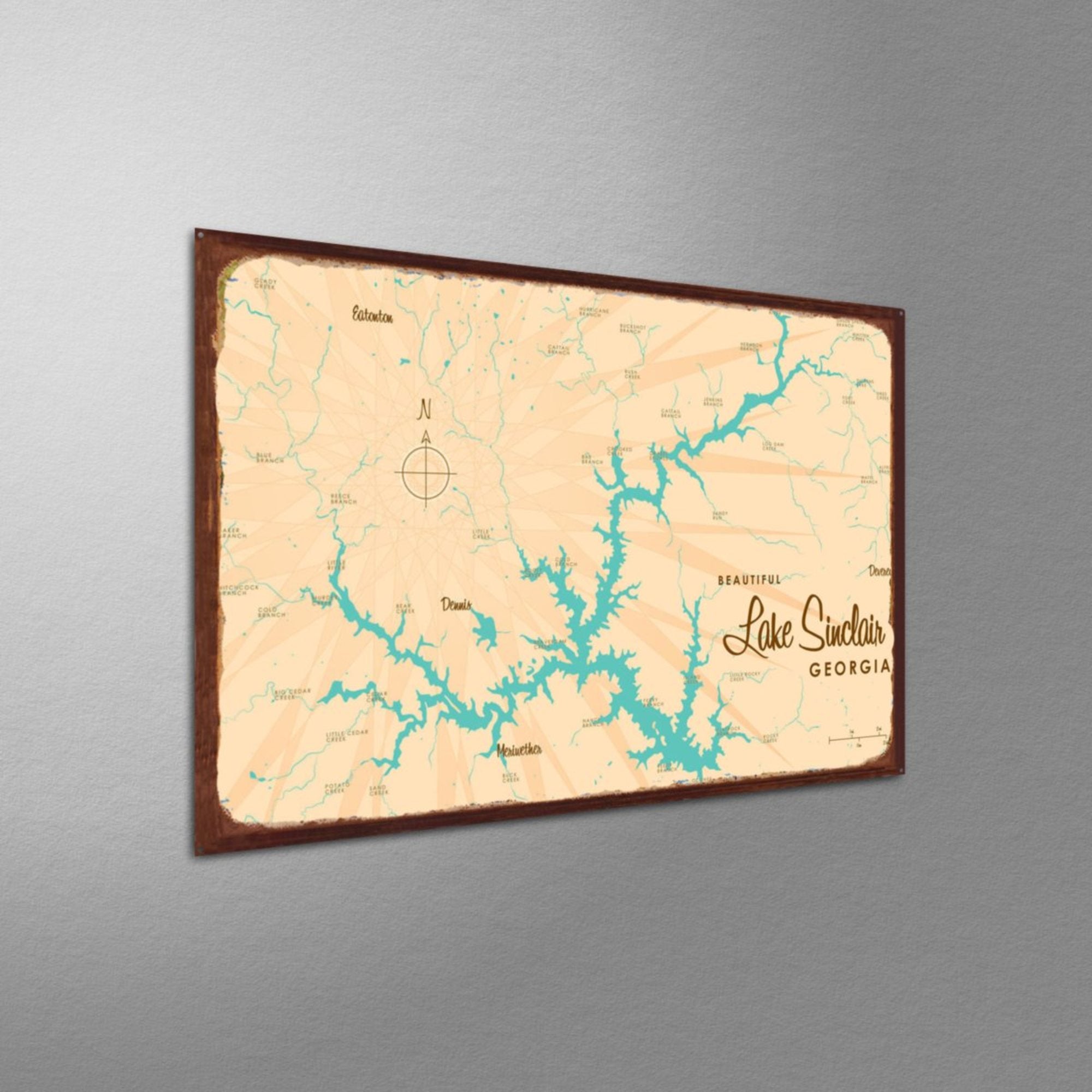 Lake Sinclair Georgia, Rustic Metal Sign Map Art