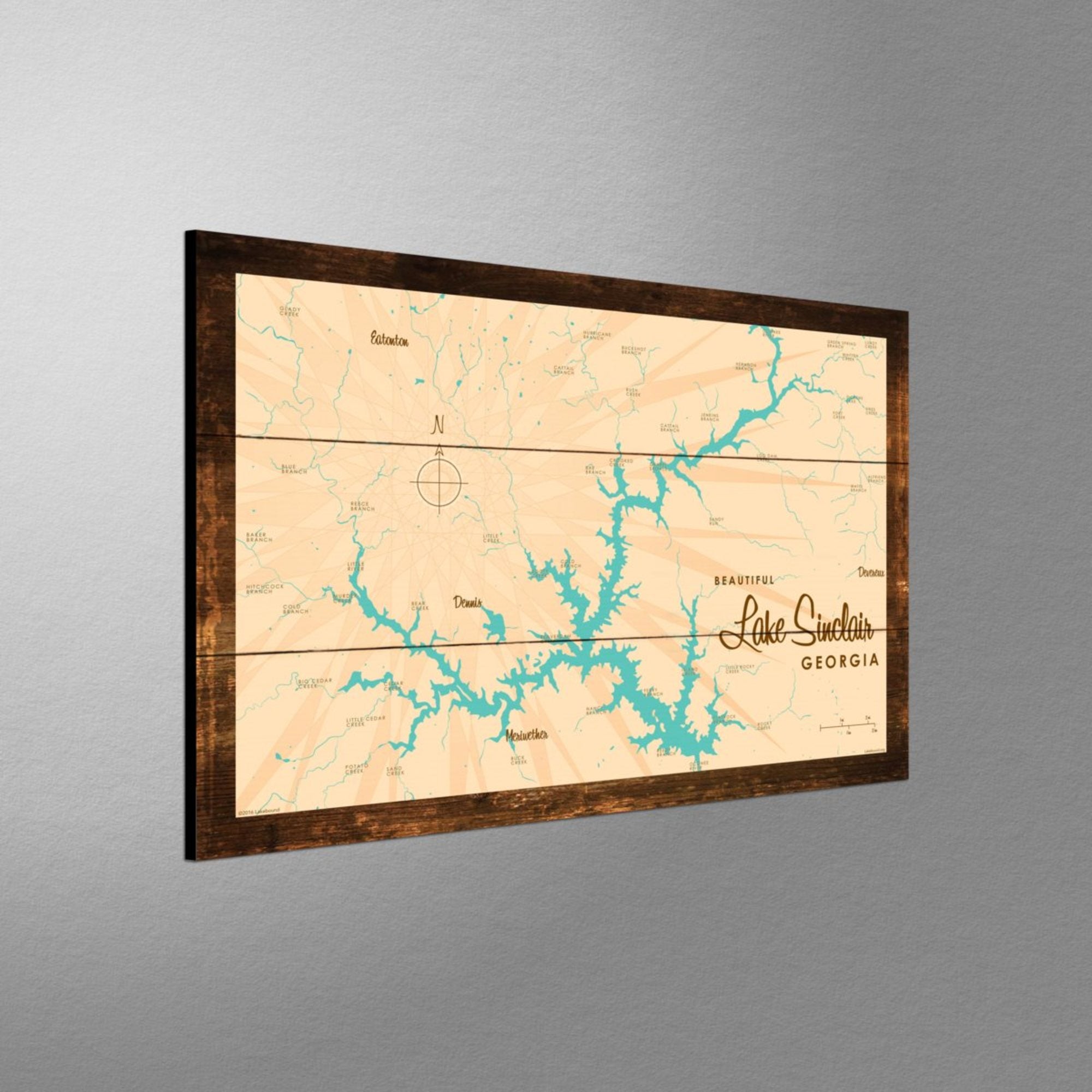 Lake Sinclair Georgia, Rustic Wood Sign Map Art