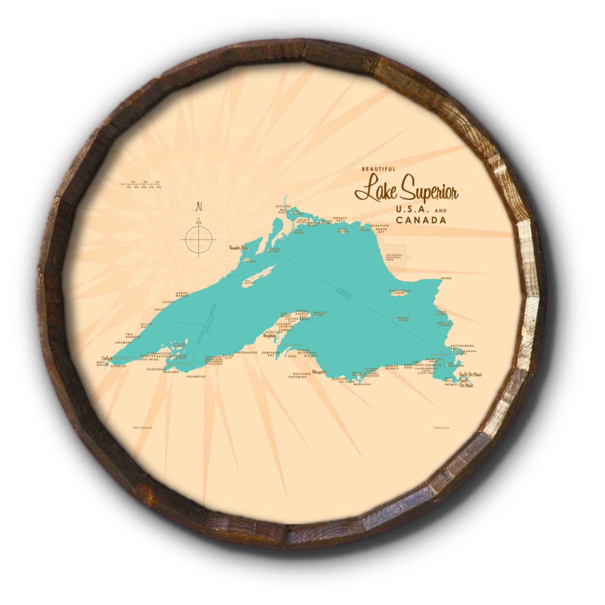 Lake Superior Michigan, Barrel End Map Art