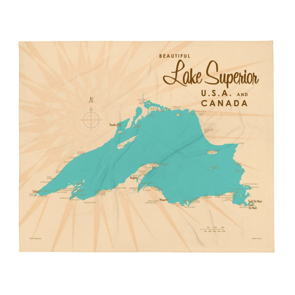 Lake Superior USA Canada Throw Blanket