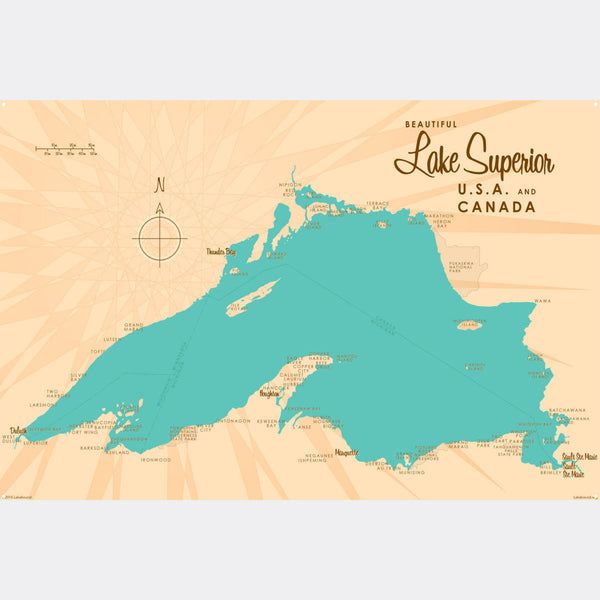 Lake Superior USA Canada, Metal Sign Map Art