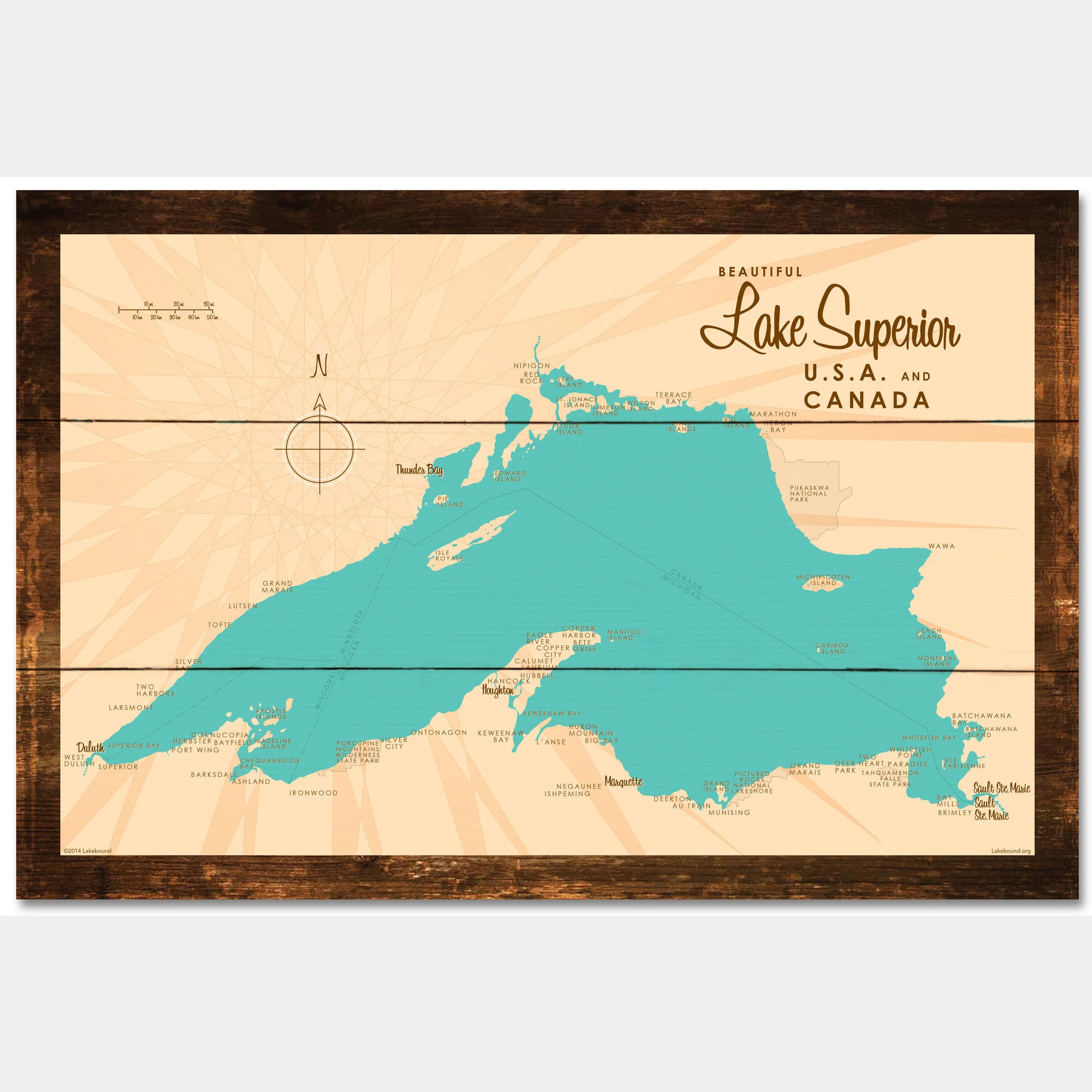 Lake Superior Michigan, Rustic Wood Sign Map Art