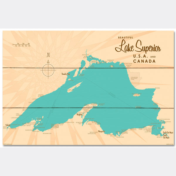 Lake Superior Michigan, Wood Sign Map Art