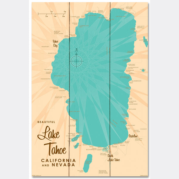 Lake Tahoe CA Nevada, Wood Sign Map Art