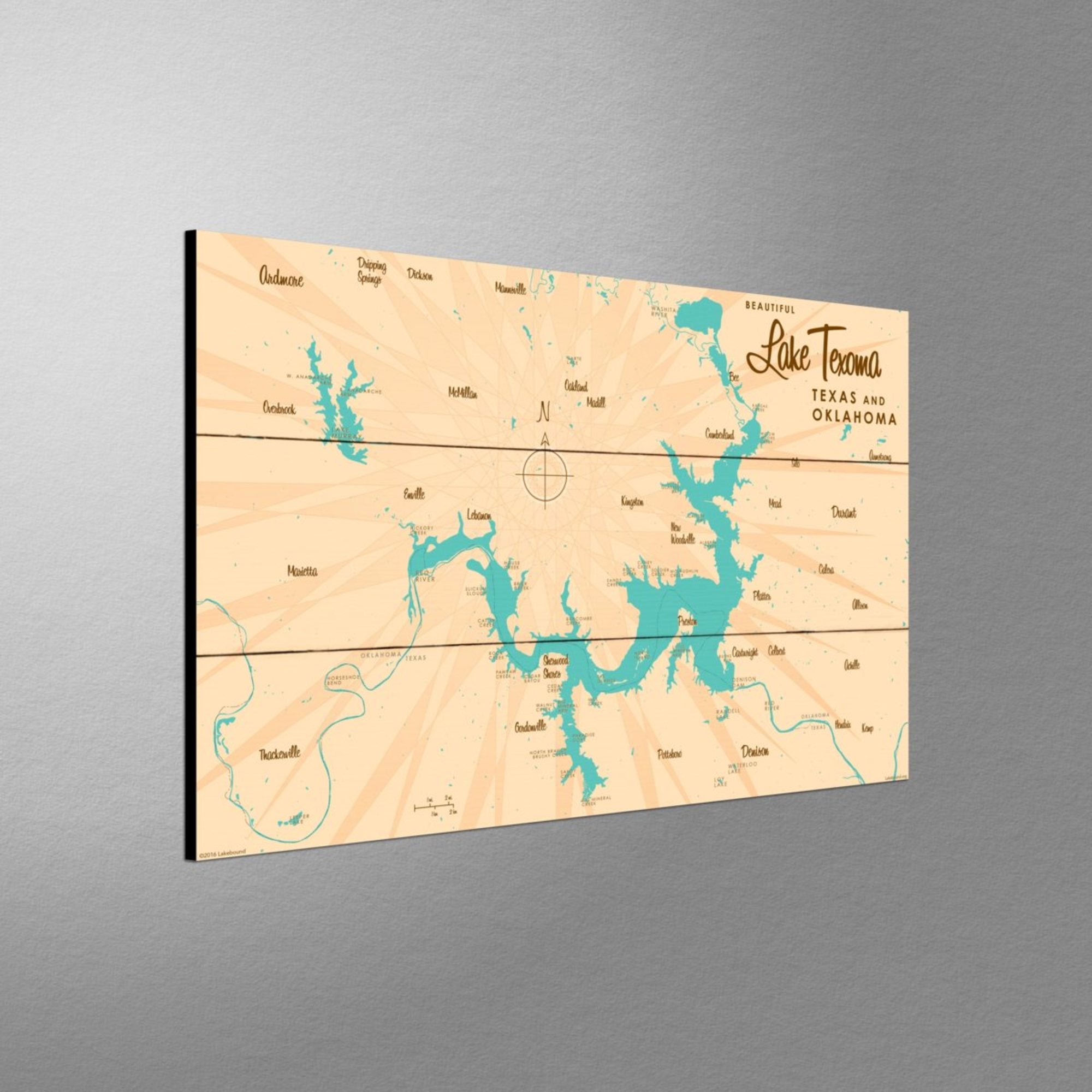 Lake Texoma TX Oklahoma, Wood Sign Map Art