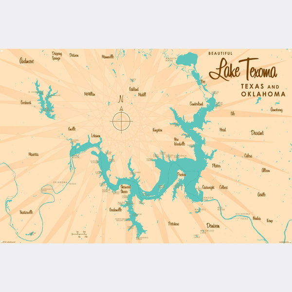 Lake Texoma Texas Oklahoma, Metal Sign Map Art