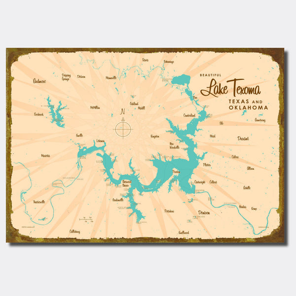 Lake Texoma TX Oklahoma, Sign Map Art