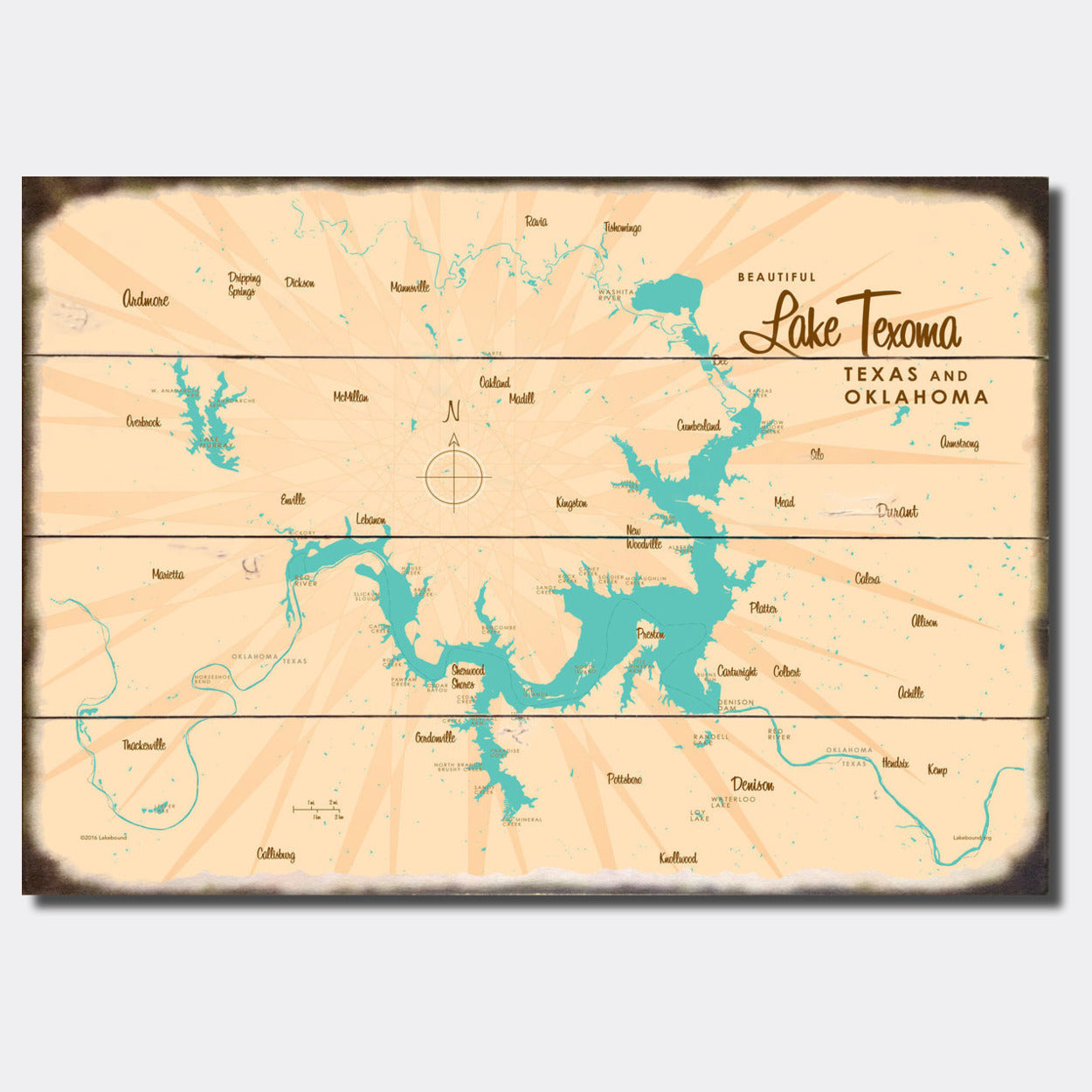 Lake Texoma TX Oklahoma, Sign Map Art