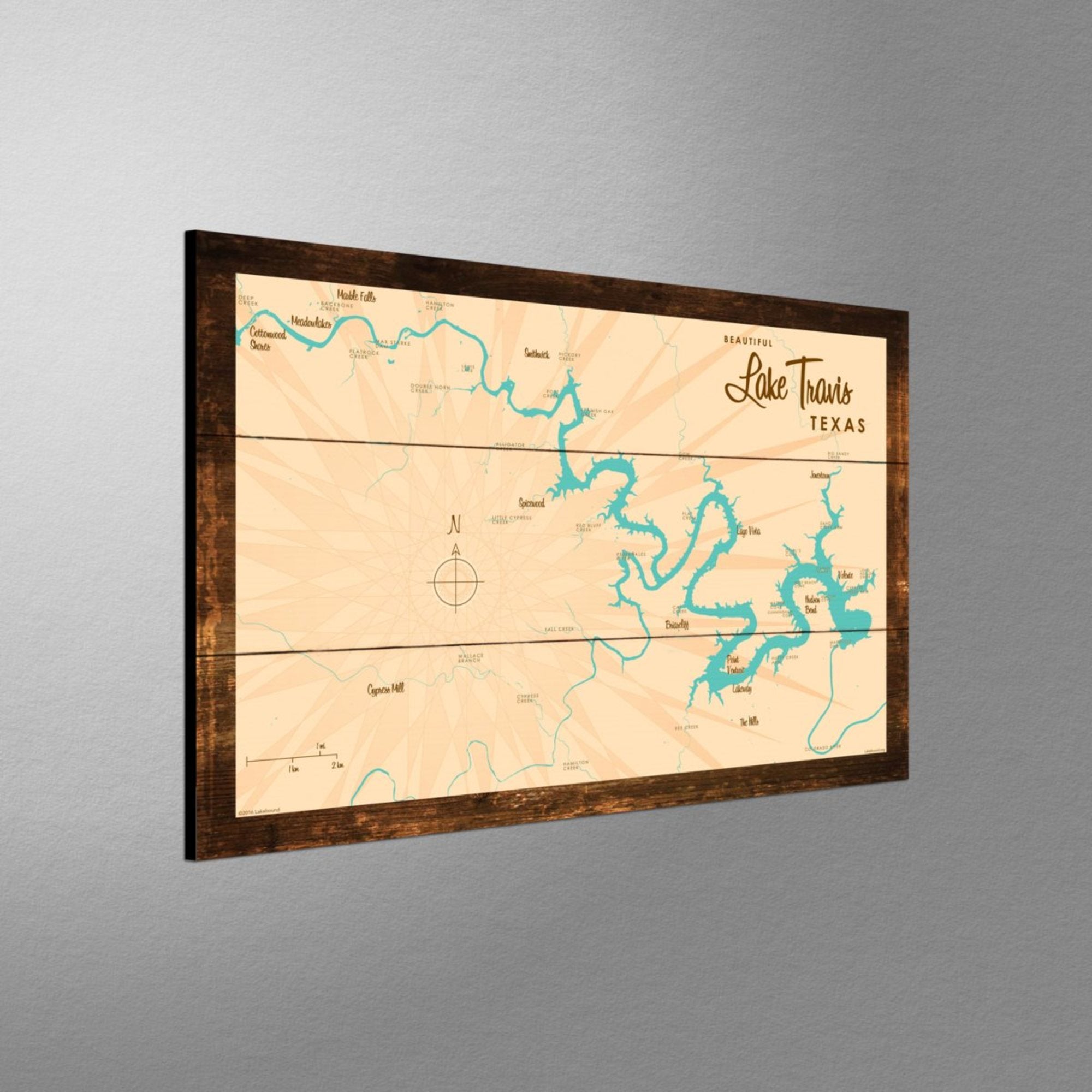 Lake Travis Texas, Rustic Wood Sign Map Art