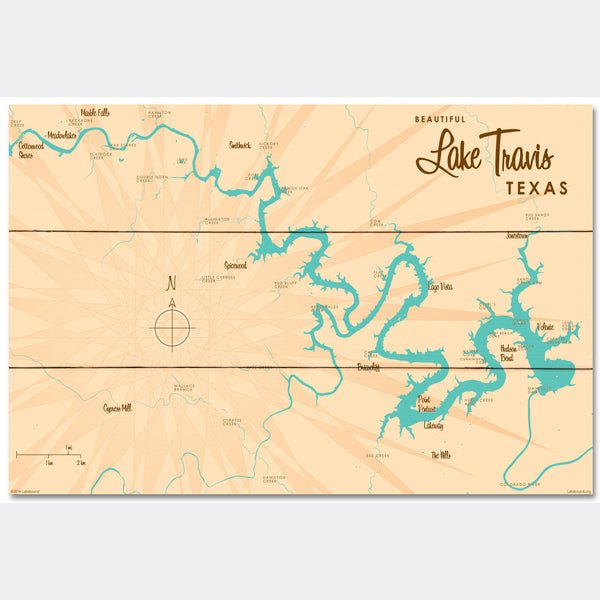 Lake Travis Texas, Wood Sign Map Art