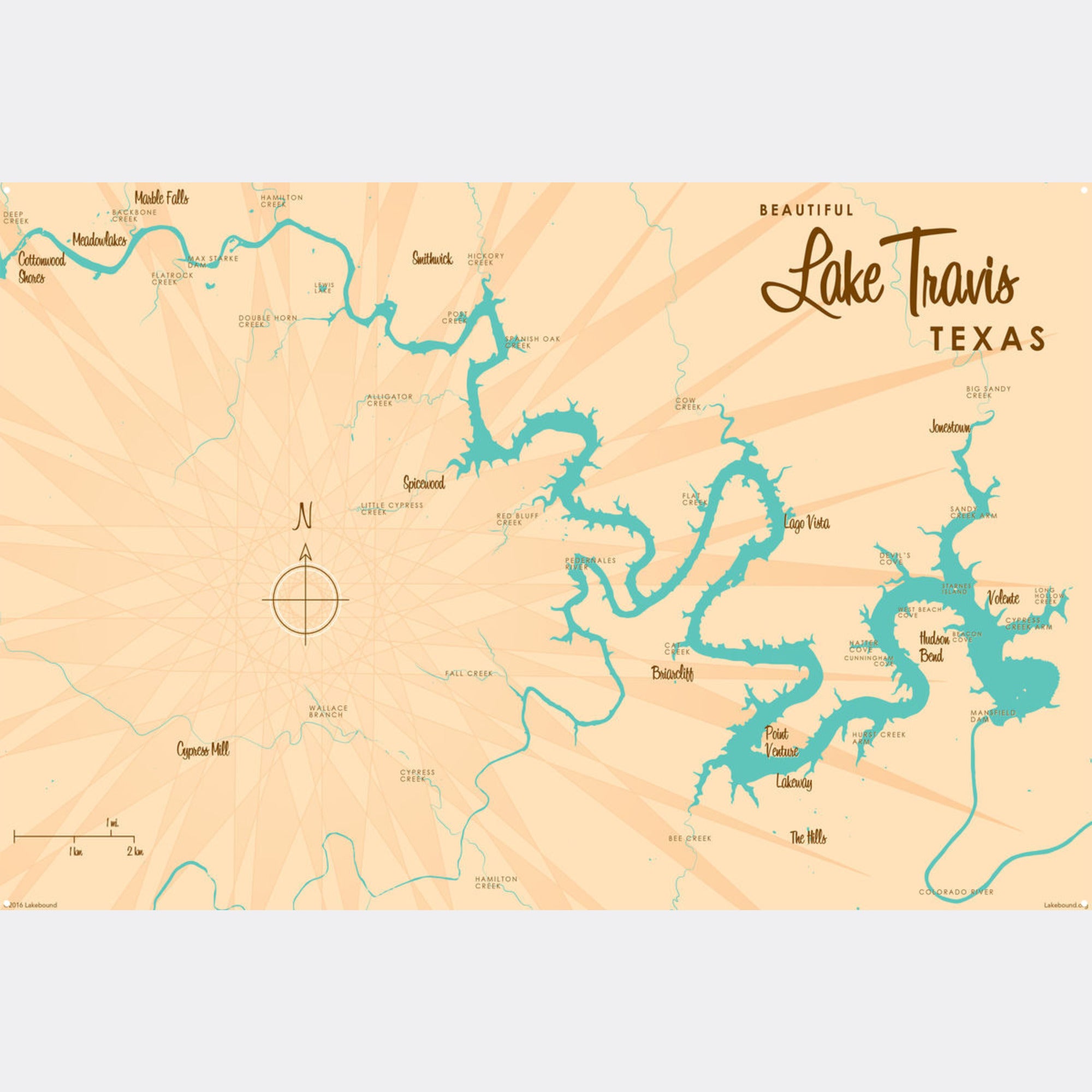 Lake Travis Texas, Metal Sign Map Art