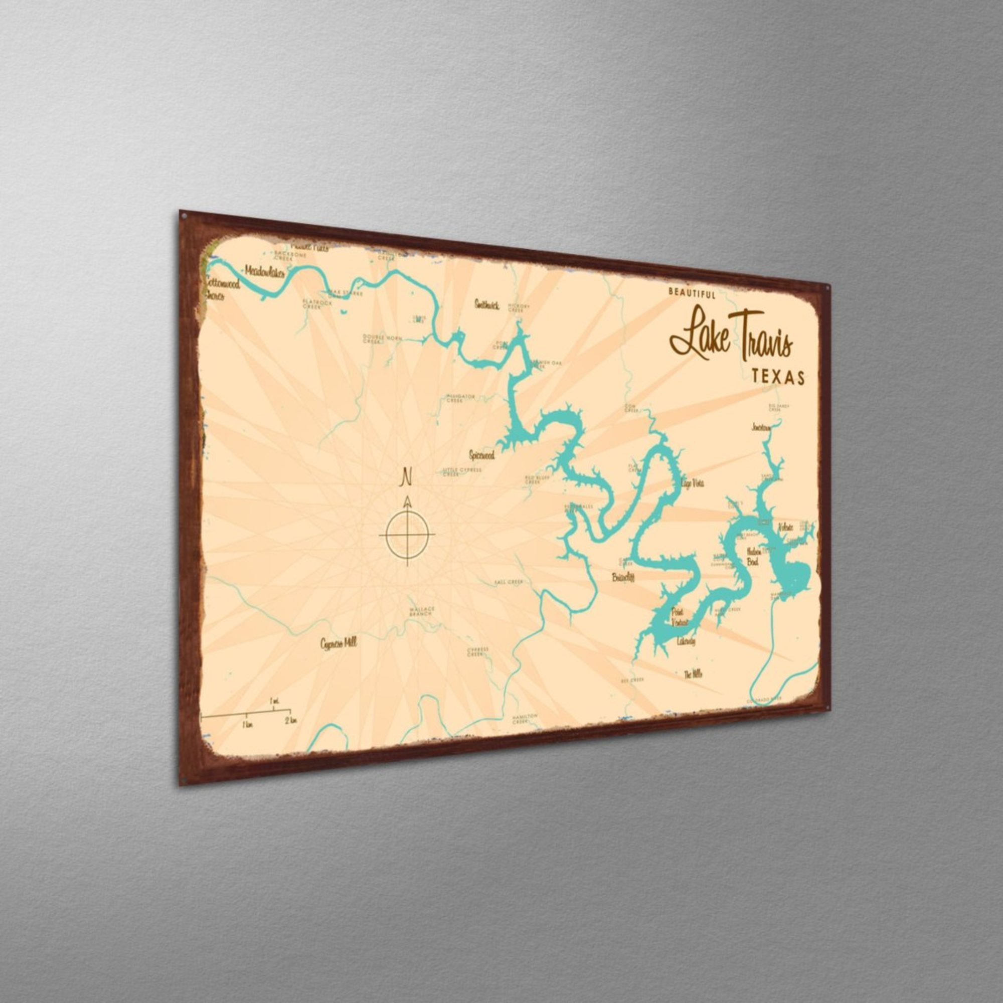 Lake Travis Texas, Rustic Metal Sign Map Art
