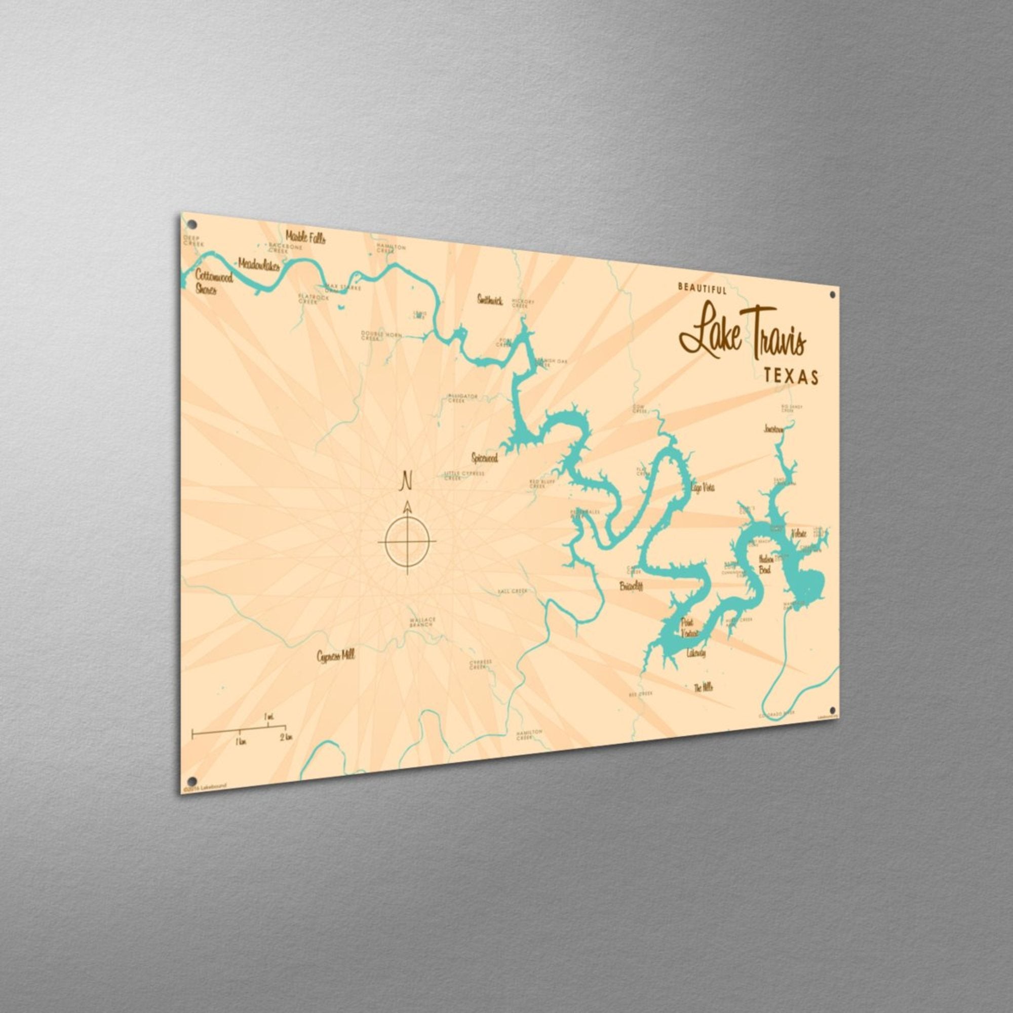 Lake Travis Texas, Metal Sign Map Art