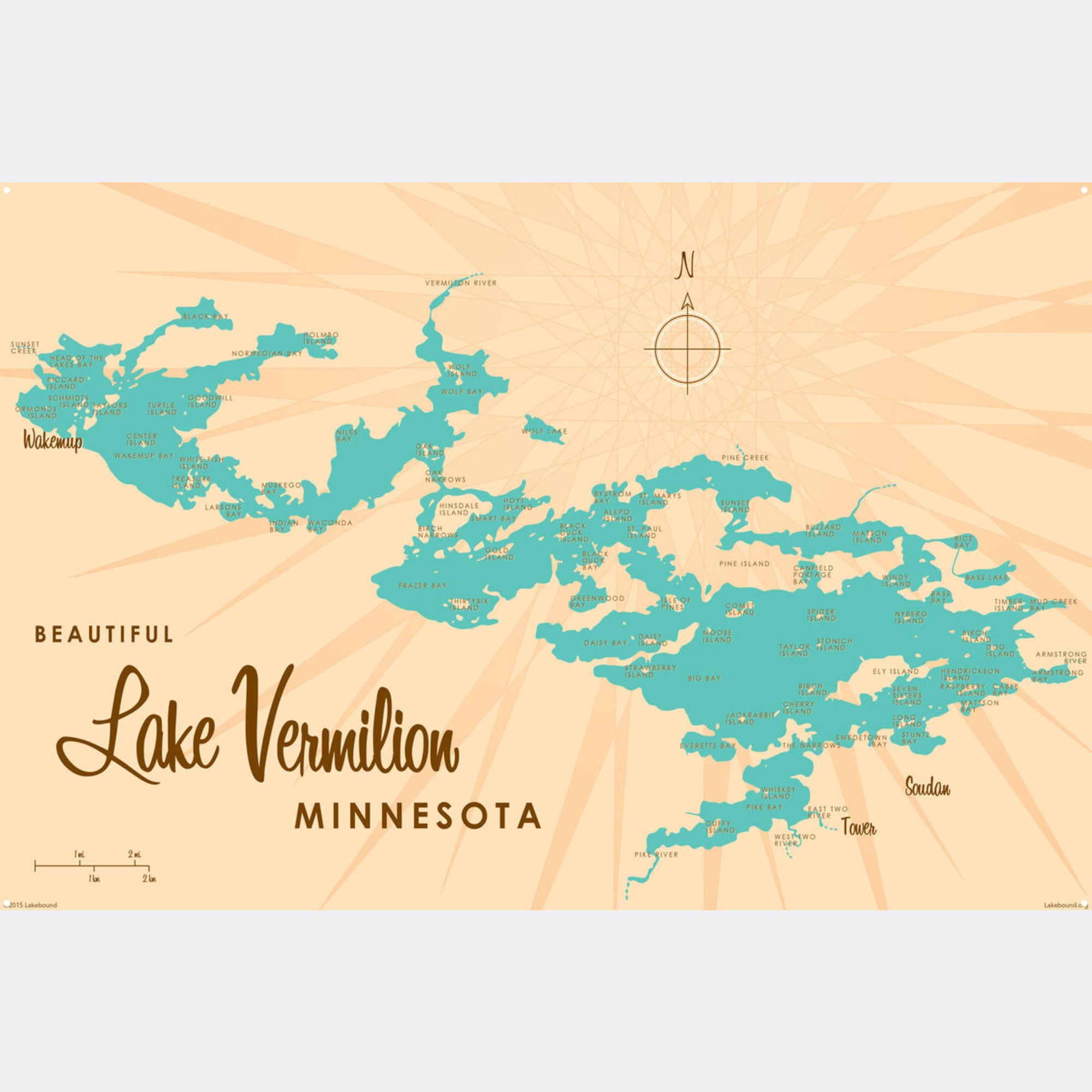 Lake Vermilion Minnesota, Metal Sign Map Art