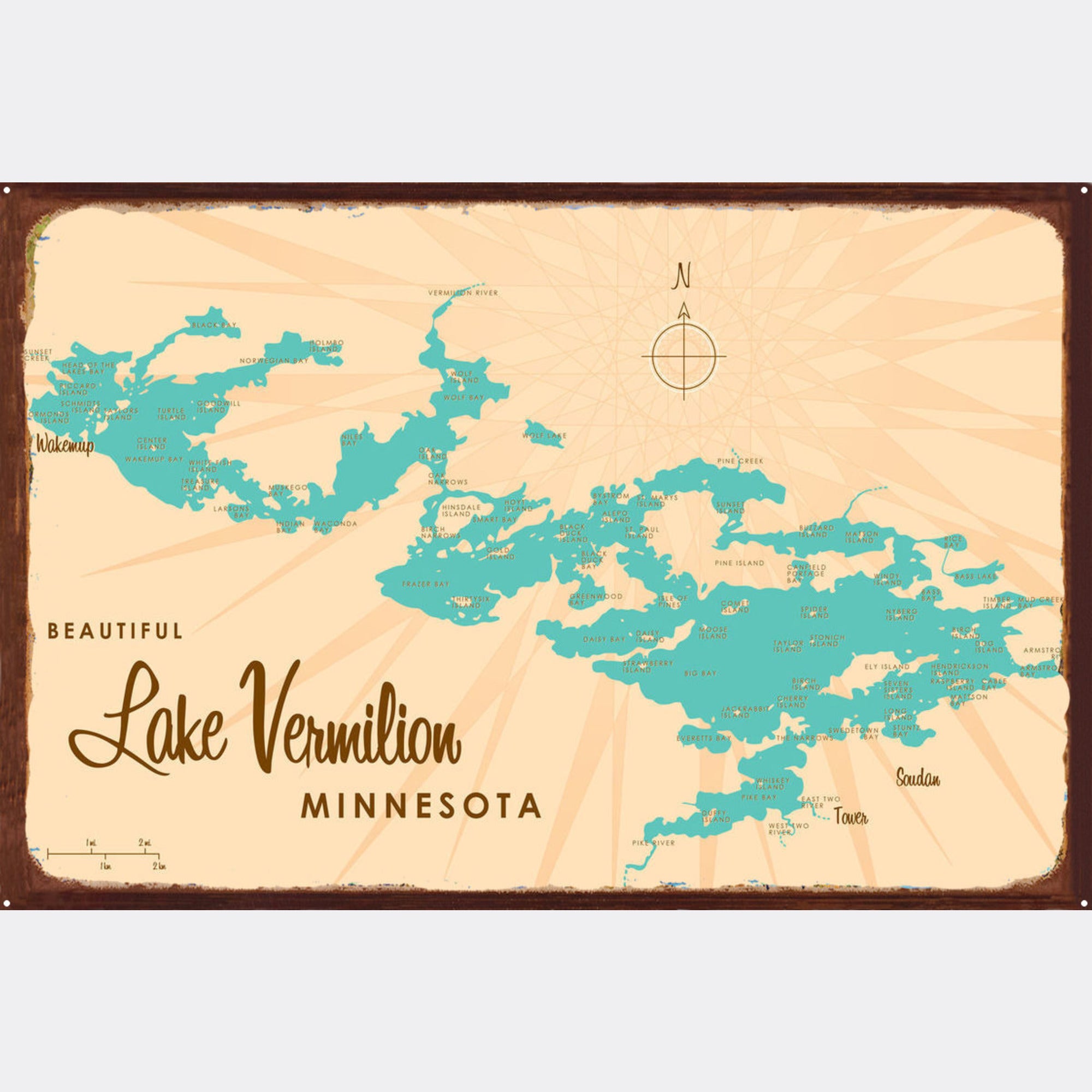 Lake Vermilion Minnesota, Rustic Metal Sign Map Art
