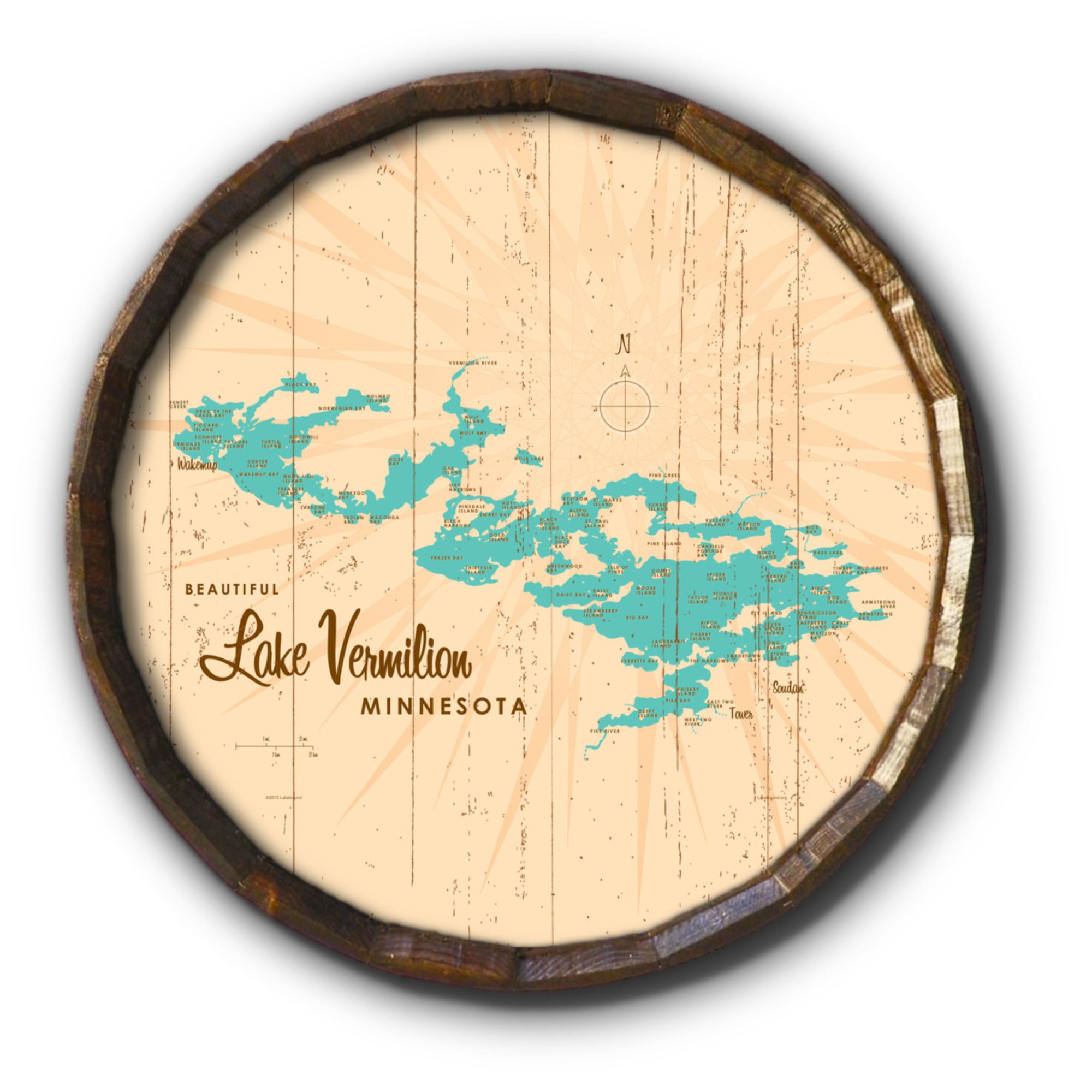 Lake Vermilion Minnesota, Rustic Barrel End Map Art