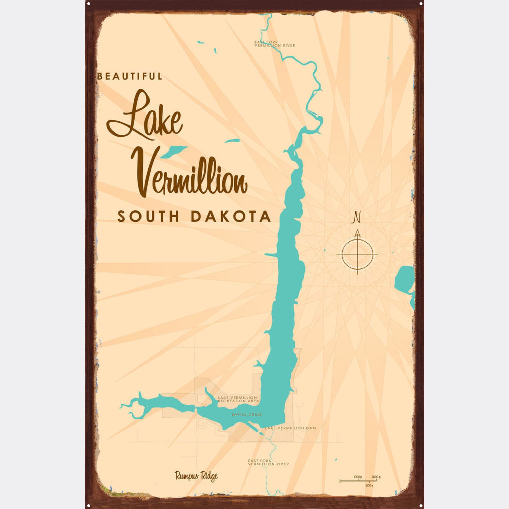 Lake Vermillion South Dakota, Rustic Metal Sign Map Art