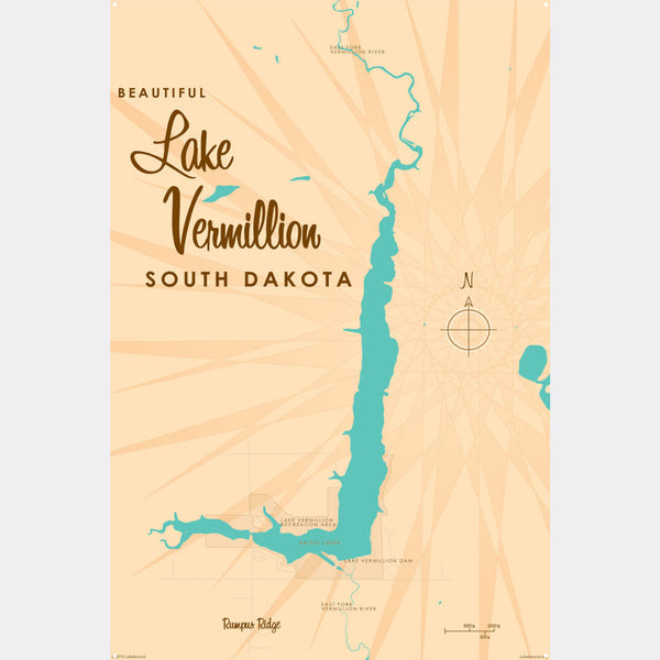 Lake Vermillion South Dakota, Metal Sign Map Art