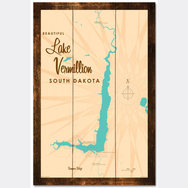 Lake Vermillion South Dakota, Rustic Wood Sign Map Art