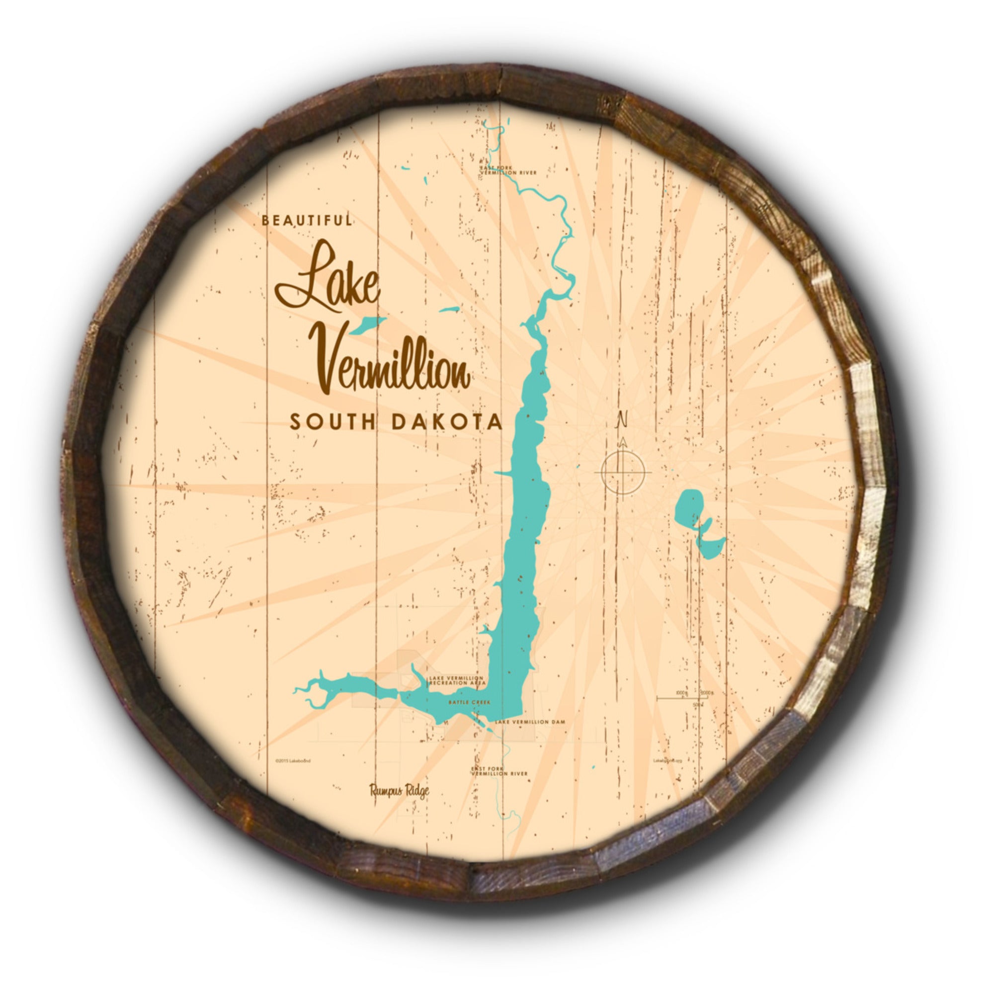 Lake Vermillion South Dakota, Rustic Barrel End Map Art