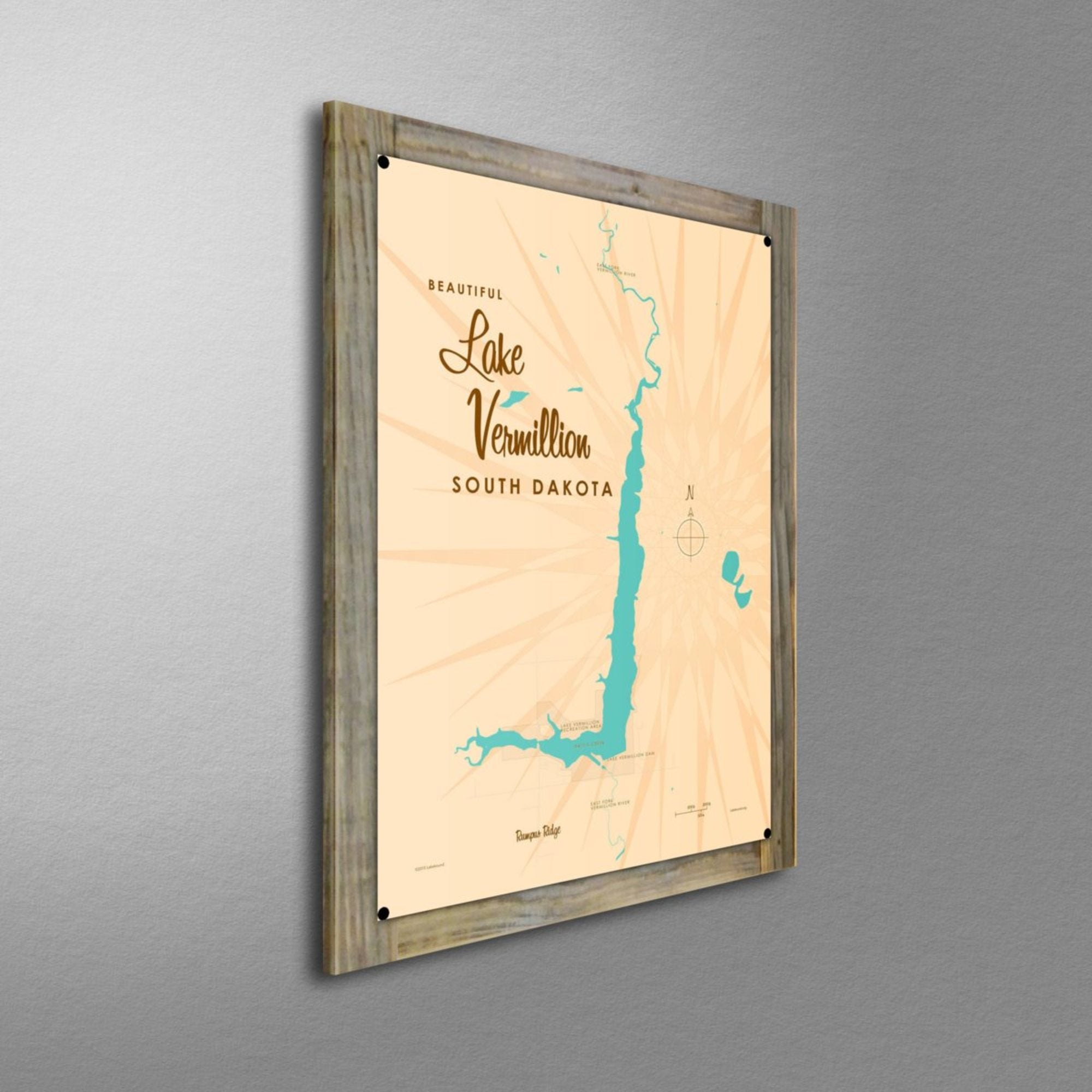 Lake Vermillion South Dakota, Wood-Mounted Metal Sign Map Art