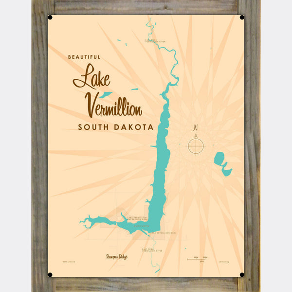 Lake Vermillion South Dakota, Wood-Mounted Metal Sign Map Art