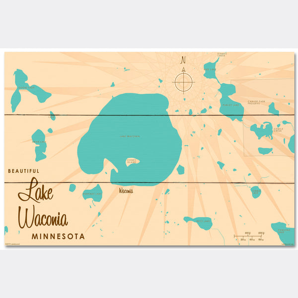 Lake Waconia Minnesota, Wood Sign Map Art