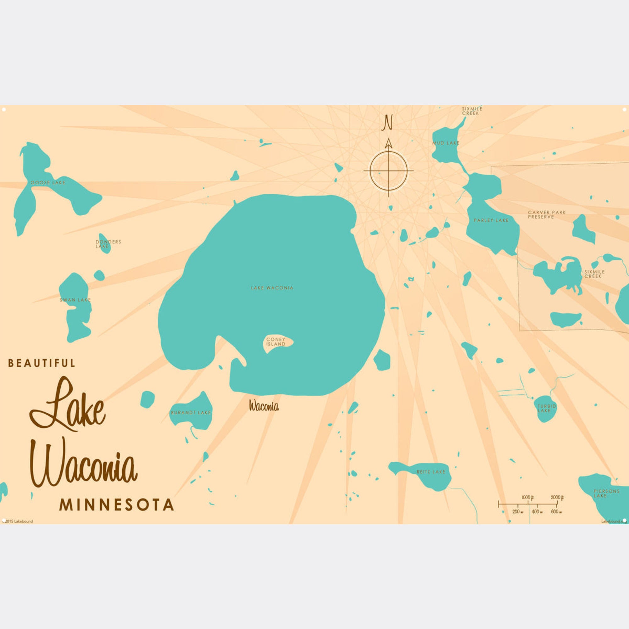 Lake Waconia Minnesota, Metal Sign Map Art