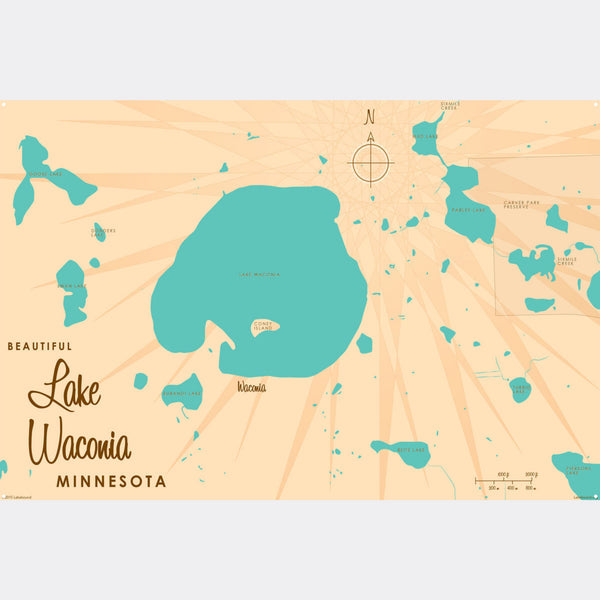 Lake Waconia Minnesota, Metal Sign Map Art